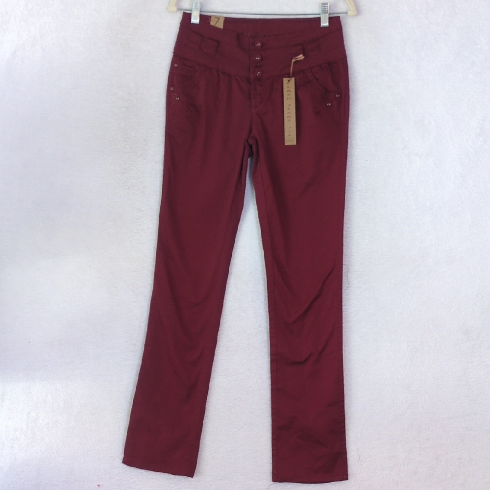 Clash Jeans USA Junior's Maroon Mid‎ Rise Straight Leg Pants Size 7 Tall